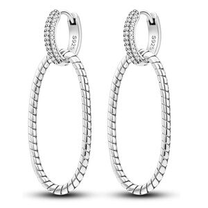 925 Sterling Silver Elegant Silver Oval Double Hoop Earrings Christmas gift